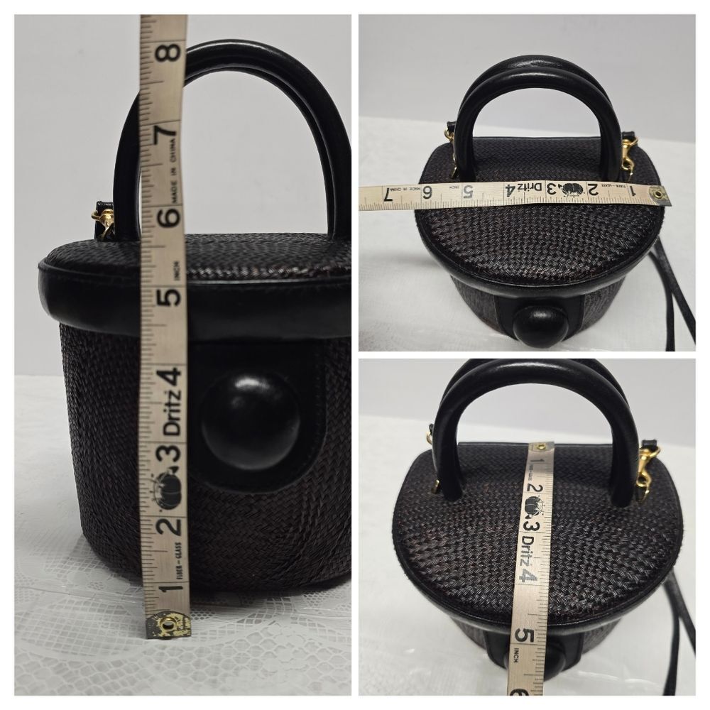 Vintage Earthly Treasures Top Handle Brown Straw Bucket Bag Boho Coastal - Picture 14 of 14